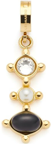 JEWELS BY LEONARDO Anhänger Clip & Mix Adelia, Ketten-Anhänger aus goldfarbenem Edelstahl, klarer Glasstein, weiße Imitationsperle und schwarzer Onyx, Schmuck Geschenk für Frauen, 024427