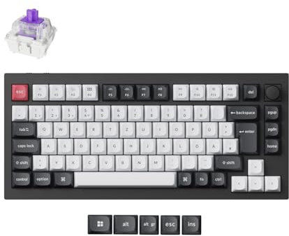 Keychron Q1 HE Wireless Custom Mechanical Tastatur,75% DE-ISO Layout QMK/VIA Programmierbares Vollaluminium Bluetooth/Wired RGB Hot-Swapable Hall Effect Gateron Magn