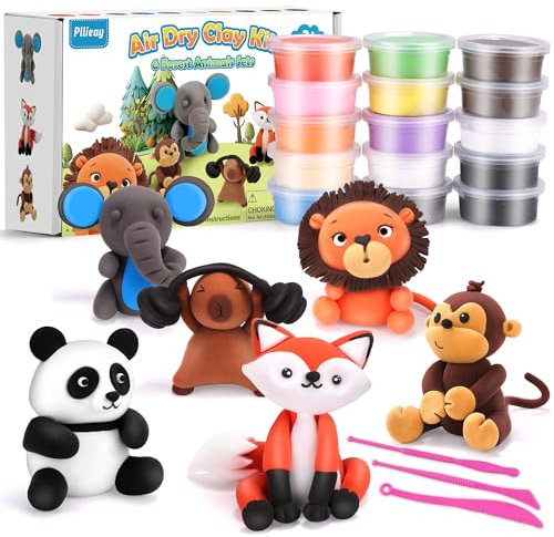 Pllieay Lufttrockener Ton, ultraleichter Modellier-Ton, Magic Clay DIY Kreativer Modellierungsteig Modelliermasse Lufttrocknend Knete Lufttrocknend Kinder Kunsthandwerk Geschenk (Waldtiere)