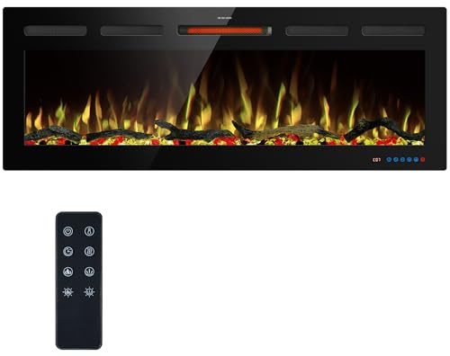 Kentsky 108cm WiFi Elektrische Kamineinsätze, Einbau- und Wandkamin Heizung W/einstellbare Flammenfarbe, Helligkeit, Thermostat, 9H Timer, App und Fernbedienung, 750/1500W