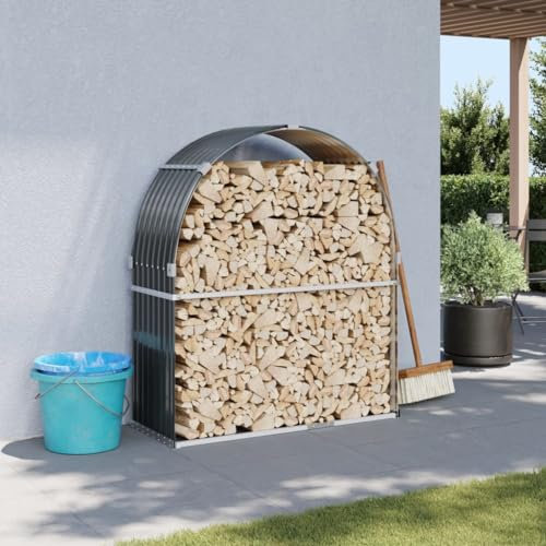 Azzrora Porte bûches de cheminée Support à Bois de Chauffage d‘Outils Grande Capacité Range-bûches pour Intérieur Extérieur Rack de Stockage Acier galvanisé-Anthracite-120 x 45 x 140 cm