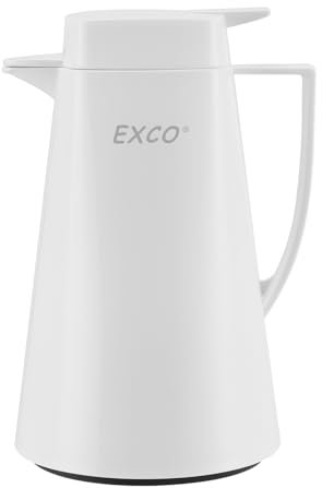 EXCO 1.0L / 34Oz Premium Thermal Coffee Carafe, Glass Lined Insulated for Keeping Hot Liquids, Vacuum Coffee Tea Pot, Large Beverage Drink Container Dispensers, 12 Hour Heat 24 Hour Cold (White)