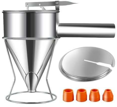 VAVPUP Teigportionierer,Edelstahl Trichter-Kuchenspender,1.21l Cupcake-Spender mit großer Kapazität,Trichter,vielseitiger Teigtrichter mit Ständer für Pfannkuchen,Cupcakes,Waffeln