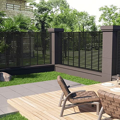 Cinyiqo 318108 Lou Ver Fence WPC 180x180 cm Dark Grey Garden Outdoor Patio Terrace Replacement Horizontal Slatted Screen Privacy Fence Panel Without Post WPC