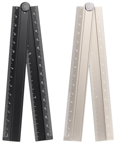 sourcing map 2pcs Folding Straight Ruler 30cm Metric Aluminum Alloy Protractor Foldable Angle Ruler Geometric Measure Tool with Angle Line for Architect Artist Office, Black/Khaki