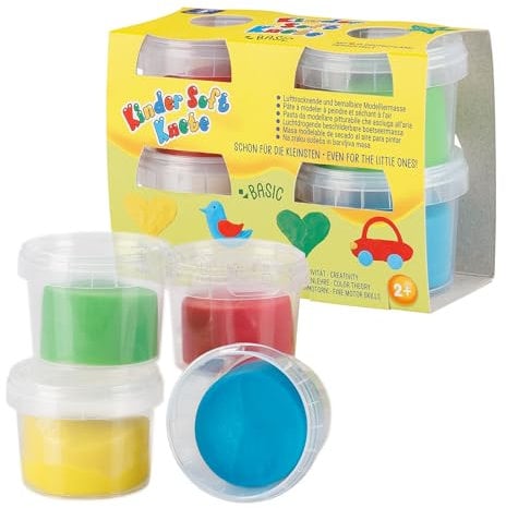 Feuchtmann Kinder Soft KNETE Mini Basic - 4 x 80g weiche Kinderknete, ungiftig, vegan und glutenfrei, lufttrocknende Knetmasse im Knetset für kreatives Spielen (ab 2 Jahren)