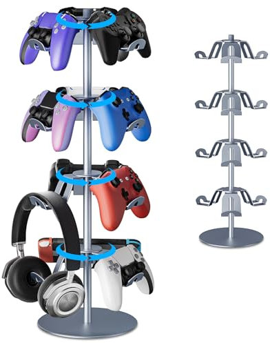 Bricok 4-Layer Rotating Aluminum Alloy Game Controller Stand - Compatible with PS5, Xbox, Switch Controllers,Headphone Stand Effortless Drill-Free Installation with Easy Adjustment