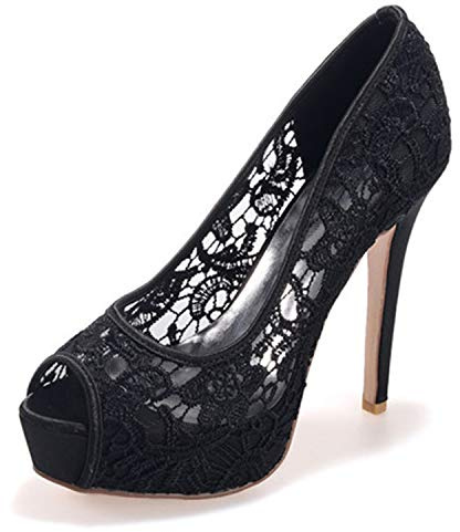 DANOBAB Spitze Hochzeitsschuhe, Frauen Peep Toe Elfenbein Sommer Kitten Heels Größe Plattform High Heels Party & 12,5 cm Absatz