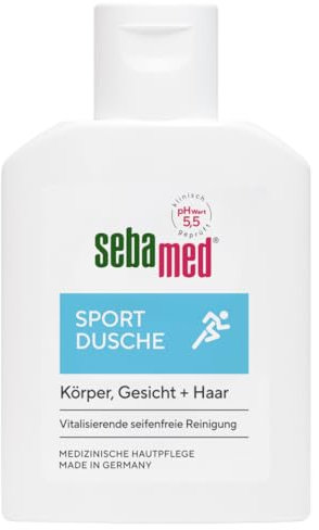 Sebamed Douche sport 3 en 1, 50 ml, format voyage pratique pour les voyages, pour le corps, le visage et les cheveux, pour hommes et femmes, soin de la peau et des cheveux pour les peaux et le cuir