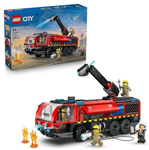 LEGO City Camión de Bomberos Aeroportuario de Juguete - Kit de Maquetas de Vehículo de Emergencias con 4 Minifiguras de Bomberos - Regalo de Cumpleños para Niños de 7+ Años - 60499
