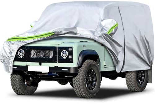 Autoabdeckung Wasserdicht Passend für Land Rover Defender 90 1990-2016 | Vollgarage Autoplane Auto Abdeckplane Allwetter Outdoor Abdeckung für Regen Sonne Staub Schutzhülle, Silber