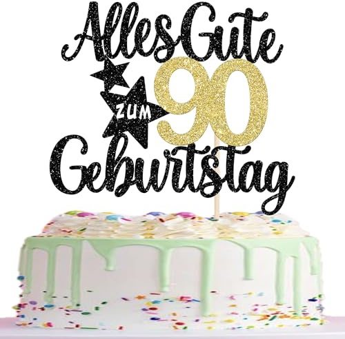 1 Packung Torten Deko 90 Geburtstag Kuchen Junge Mädchen Happy 90th Birthday Cake Topper Alles Gute Zum Geburtstag 90 Kuchendeko Alles Gute zum 90. Kuchen Kindergeburtstag Dekoration Schwarz Gold