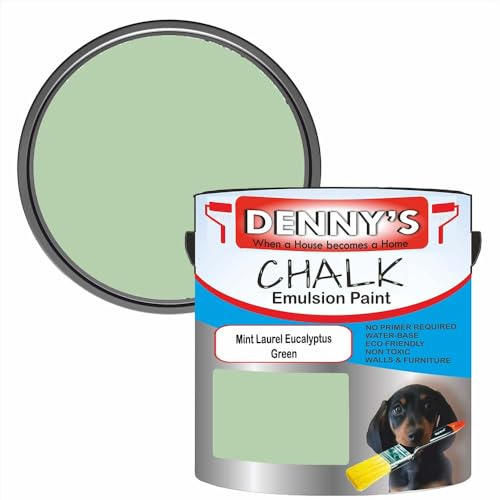 SCOOBYS PAINTS BACK IN THE MIX Chalk Emulsion Matt Paint, Water-Based, No Primer Required, For Walls and Furniture Pastel Green, (Mint Laurel Eucalyptus Green, 1L Tin)