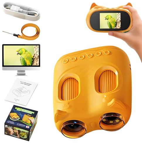 Digitales Mikroskop für Kinder, 1000X Kinder Handy Mikroskop Lupe, USB tragbares Taschenmikroskop, Wiederaufladbares Tragbares Teleskop, 2 Bildschirm, Science draussen ab 3 Jahren (Gelb)