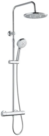 Edouard Rousseau - Colonne de Douche Thermostatique LUEGGO - Tête de Douche Ø 225 mm - Douchette 5 Jets - Bras Télescopique 80 à 120 cm - Sécurité 38°C - 3 coloris disponibles (Chromé)