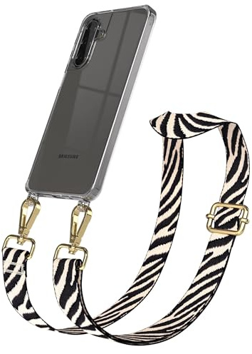 EAZY CASE Handykette - Verstellbares Taschenband kompatibel mit Galaxy A17, Schulterriemen, Handykordel mit Silikon Hülle, Umhängetasche, Zebra - Schwarz Beige Gold
