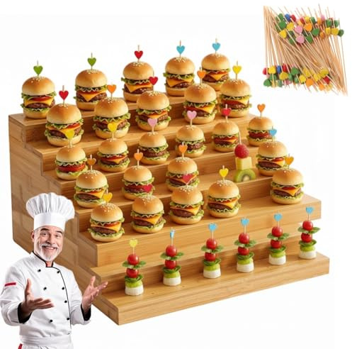Soporte De Bambú Para Brochetas, Soporte Exhibición Alimentos Con 100 Púas En Forma Corazón, Tablero Aperitivos Varios Niveles Frutas, Queso, Carne, Aperitivos, Cócteles, Accesorios Servir(6-tire)