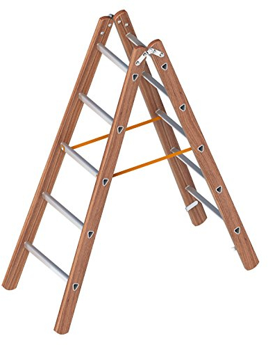 Layher 1028005 Verbundstehleiter, Holz-Aluminium-Stehleiter 2x5 Sprossen, beidseitig begehbar, klappbar, Länge 1.55 m