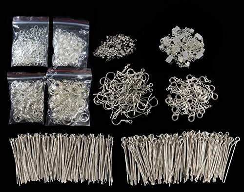 Perlin - 1625stk Metall Schmuckherstellungs Zubehör DIY Schmuck Set Karabiner Bindering Ohrhaken Endkappen Verschluss Bastelset Perlenset Silber Farbe