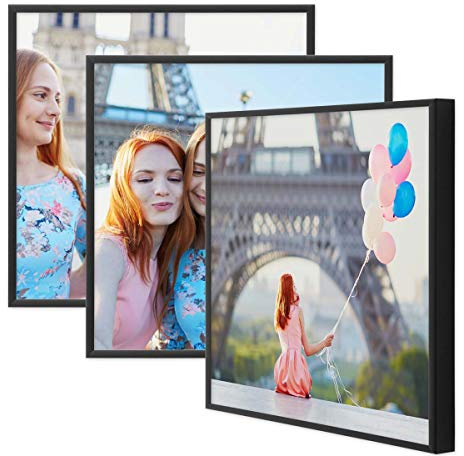 PHOTOLINI Alu-Bilderrahmen 30x30 cm Schwarz schmal, 3er Set Metall-Rahmen aus Aluminium, bruchsicheres Acrylglas, zum Aufhängen, extra Zubehör, modernes Design für Poster & Fotos