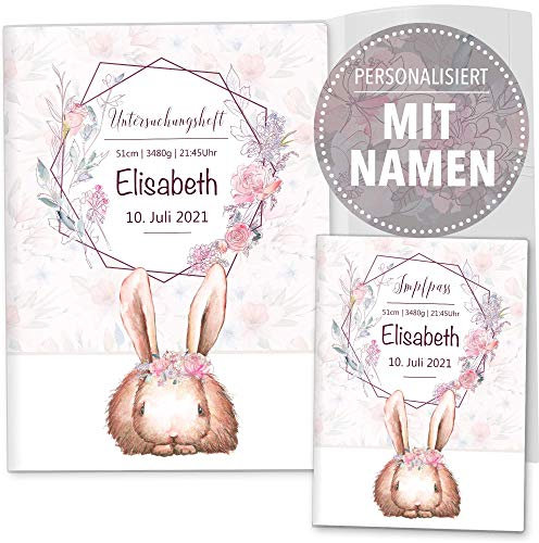 OLGS U-Heft-Hülle inkl. Impfpass Hülle 3-teiliges Set Cute Bunny Hase | Untersuchungsheft- & Impfpasshülle schöne Geschenkidee personalisierbar mit Namen (Uhefthüllen personalisiert, Vega)