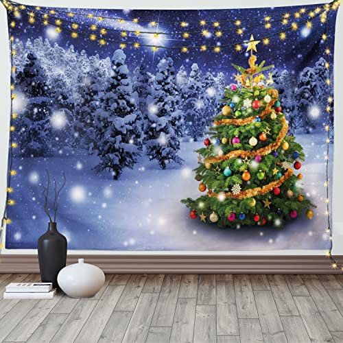 ABAKUHAUS Weihnachten Wandteppich, Elf Noel Theme winterliche aus Weiches Mikrofaser Stoff Waschbar ohne Verblassen Digitaldruck, 150 x 110 cm, Blau Grün