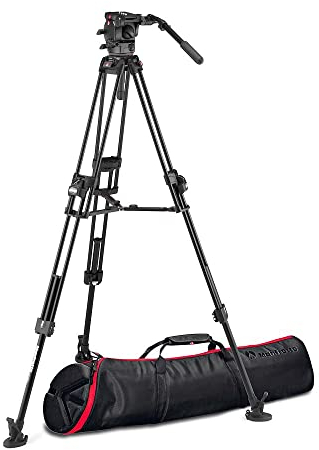 Manfrotto 526 Fluid Video Head with Aluminium 645 Fast Twin Video Tripod, Professional Kit with Tripod Head and Camera Stand, for DSLR, Digital Camera, Camcorder, Videographer, Payload 16kg