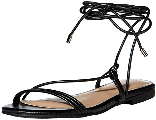 The Drop Damen Samantha Riemchen-Schnürsandalen, flach, Schwarz (Faux Leather Black), 39.5 EU