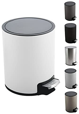 Spirella Kosmetikeimer 5 Liter Edelstahl mit Absenkautomatik und Inneneimer Riku Badezimmer Mülleimer Softclose Abfalleimer weiß, Kunststoff, White Mat, 5 Litros
