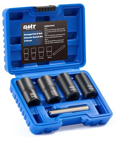 Orion Motor Tech 5pc Locking Wheel Nut Removal Tool Kit, 1/2 Drive Nut and Bolt Extractor Set, Rounded Bolt & Stripped Lug Nut Remover Tool Set