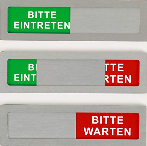 Bitte Eintreten-Bitte Warten Schild Modell S aus Aluminium - Mit Schieber - Schiebeschilder - Frei Besetztschild zum Kleben - 10 cm x 2,8 cm x 4 mm - Starke 3M Klebefläche - Besprechungsraumschild