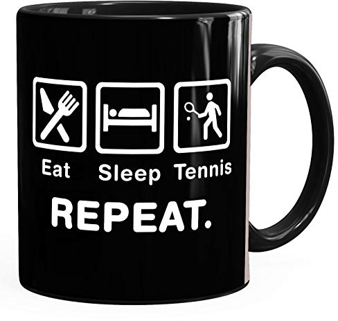 MoonWorks® Kaffee-Tasse mit Spruch Eat Sleep Repeat Mega Mix Bürotasse lustige Geschenke Kaffeebecher Tennis schwarz Keramik-Tasse