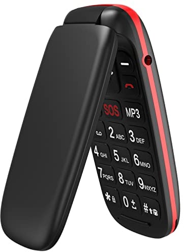 USHINING GSM Seniorenhandy Klapphandy ohne Vertrag, Großtasten Mobiltelefon Einfach mit Notruftaste 1,77 Zoll Farbdisplay - Schwarz