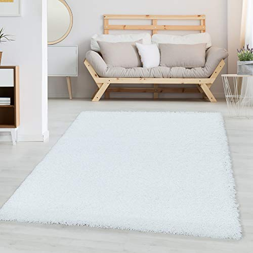 Carpetsale24 Shaggy Hochflor Teppich Läufer Flur 80 x 250 cm Weiß - Weicher, Flauschiger Teppich Wohnzimmer – Moderner, Rutschfester Badezimmerteppich & Küchenläufer, Bettvorleger Schlafzimmer
