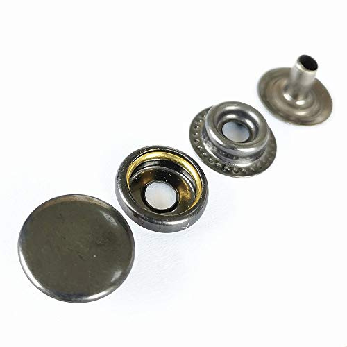 100 Stück (25 Sätze) Druckknopf Druckknöpfe Edelstahl Set Persenning Plane Camping Nähfrei 15 mm für Leder Handwerk Jacke Brieftasche Handtasche (Matt Schwarz)