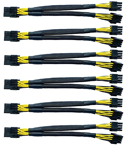 Amangny GPU VGA PCI-e 8 Pin Female to Dual 8(6+2) Pin Male PCI Express Adapter Braided Sleeved Splitter Power Cable 9 inch (6 Pack)