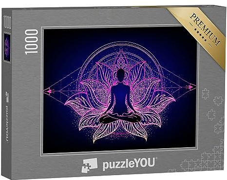 puzzleYOU: Puzzle 1000 Teile „Buddha-Silhouette: Lotus-Position, Yoga“ – aus der Puzzle-Kollektion Chakra, Menschen