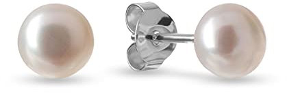 Beate Stohr - Perlenohrringe Silber 925, natürliche weiße Süßwasserperlen 6-6,5mm, für Frauen und Mädchen