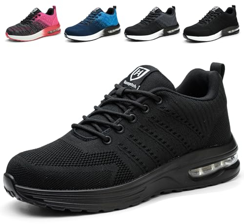 Hitopteu Sicherheitsschuhe Herren Arbeitsschuhe Damen Leicht Sportlich Arbeitsturnschuhe mit Stahlkappe rutschfest Atmungsaktiv Schwarz 39 EU 245