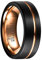 VAKKI Mens Tungsten Band Black Wedding Engagement Ring with Rose Gold Groove Brushed Finish Comfort Fit Size S 1/2