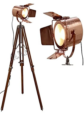 Nautical Replica Hub Industrial Tripod Floor Lamp for Living Room Bedroom, Vintage Standing Reading Lamp with Copper Finish for Studio,Study Room and Office