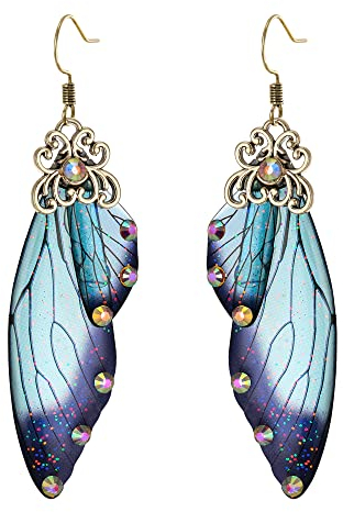 Clearine Schmetterling Ohrringe Flügel Tropfen Kristall Libelle Insekten Haken Ohrhänger für Damen Blau Topaz Antik Gold-Tone