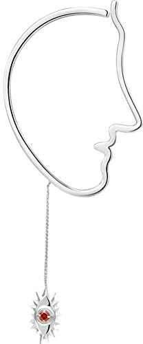 Abstract Face Shape Evil Eyes Ear Cuff Earring for Women Non-piercing Silver Simple Fashion Elegant Dainty Kpop Rhinestone Angel Wings Ear Wrap Crawler Hook Earring with Chain Charms (Silver 1)