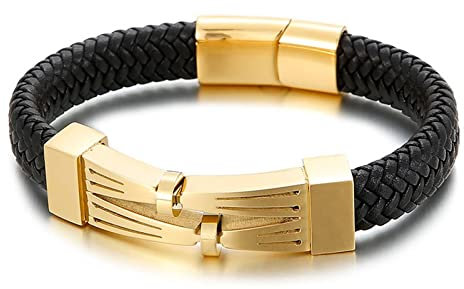 Männer Lederarmband, Armband für Herren Gold Hand Armband Herren Elegant Herren Schmuck Geburstag Geschenk für Männer