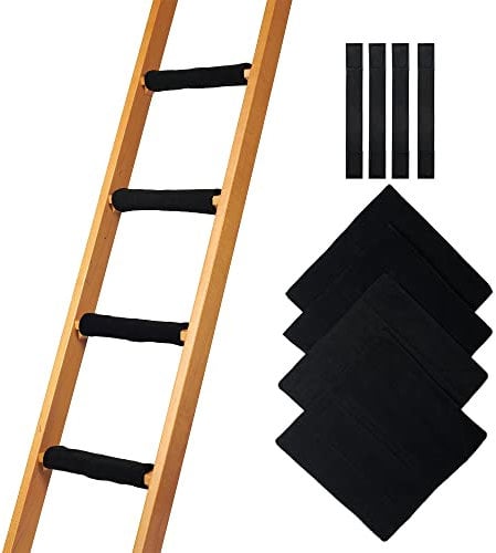 Hudson Comfort Bunk Bed Ladder Pads - Soft Brushed Fabric for Foot Comfort with Anti Slip Dots on Bottom - Strong Velcro and Adjustable Straps for a Tight Wrap - 10x10 Inch (Set of 4) Black
