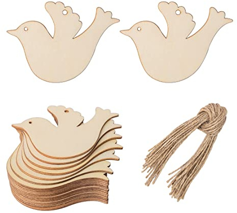 Unlackierte The Peace Dove Form Holzanhänger zum Aufhängen Holzausschnitt blanko Holzscheiben Holz-Geschenkanhänger mit Schnur für Weihnachten, Erntedankfest, Urlaub, Party-Dekoration, 20 Stück