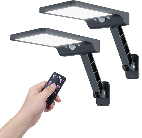 Lampe Solaire Exterieur, COLBOR Lumiere LED avec Détecteur de Mouvement avec 3 Modes Réglables IP65 Étanche Puissant Lampadaires avec Télécommande(2 pcs), Lampe-Solaire-Exterieur-Projecteur-Eclairage