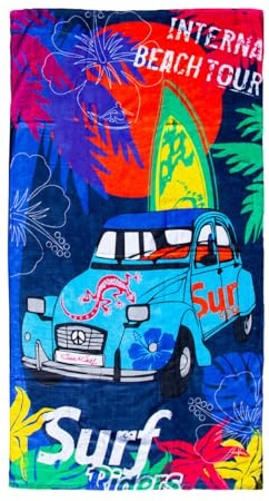 SUN & SURF Großes Strandtuch 90 x 170 cm. 100 % Baumwolle. Schnelltrocknend. Ultraweich. Großes Strandtuch (Auto)