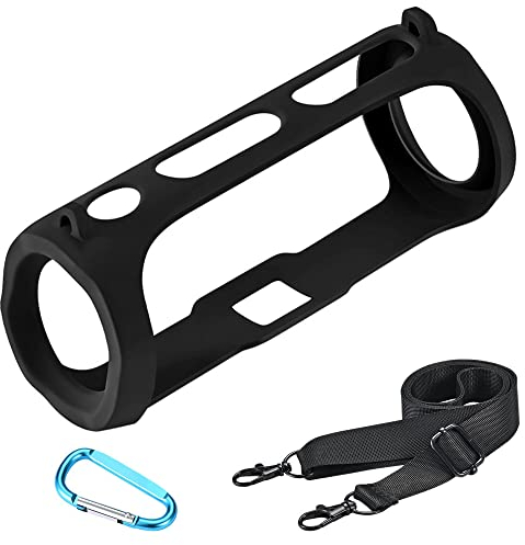 Seracle Silikonhülle Tragetasche Case Schlinge Tasche für JBL Flip Essential 2 Bluetooth Lautsprecher (Schwarz)