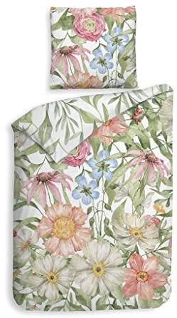 Heckett & Lane Baumwoll-Bambus Bettwäsche 135x200 Svea Wende Blumenwiese Sommer